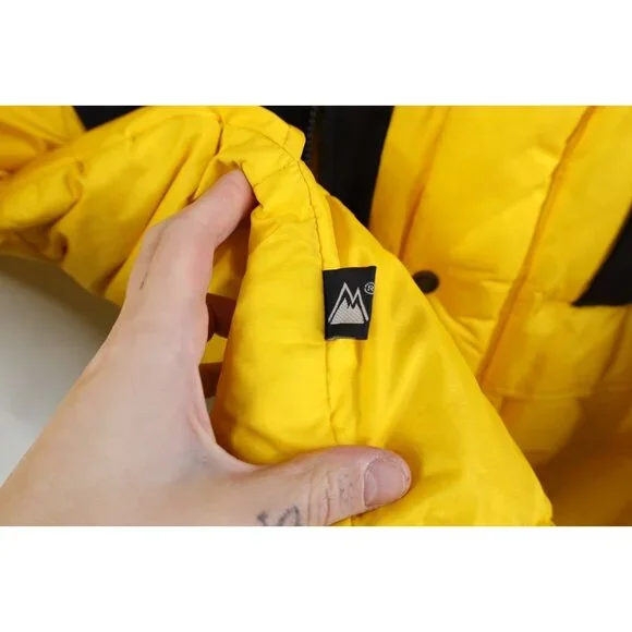 Deadstock Vintage 90s Streetwear Mens XL Color Block Down Puffer Jacket Yellow